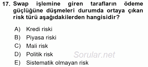 Finansal Yönetim 2 2017 - 2018 Dönem Sonu Sınavı 17.Soru