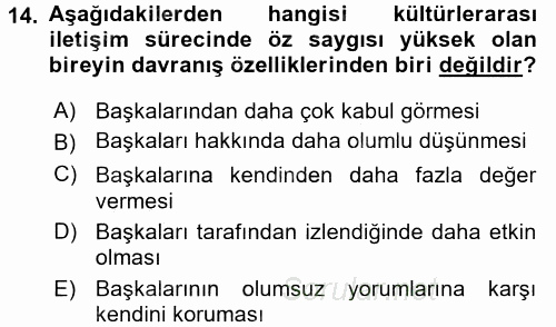 Kültürlerarası İletişim 2016 - 2017 Dönem Sonu Sınavı 14.Soru