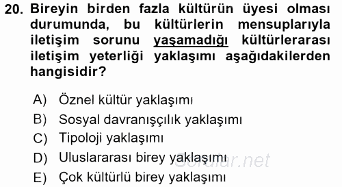 Kültürlerarası İletişim 2016 - 2017 Dönem Sonu Sınavı 20.Soru