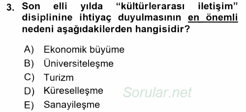 Kültürlerarası İletişim 2016 - 2017 Dönem Sonu Sınavı 3.Soru