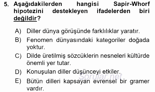 Kültürlerarası İletişim 2016 - 2017 Dönem Sonu Sınavı 5.Soru