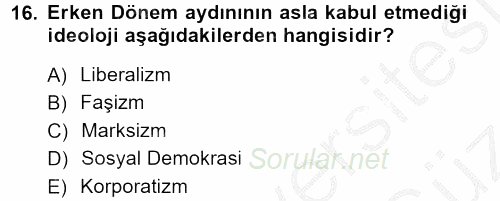Türkiye´de Sosyoloji 2012 - 2013 Ara Sınavı 16.Soru