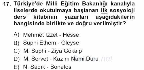 Türkiye´de Sosyoloji 2012 - 2013 Ara Sınavı 17.Soru