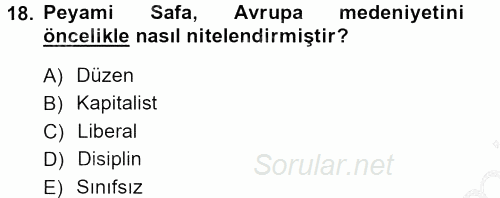 Türkiye´de Sosyoloji 2012 - 2013 Ara Sınavı 18.Soru