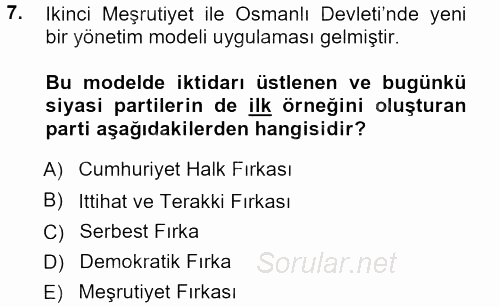 Türkiye´de Sosyoloji 2012 - 2013 Ara Sınavı 7.Soru