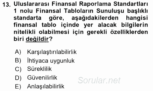 Finansal Yönetim 2016 - 2017 Ara Sınavı 13.Soru