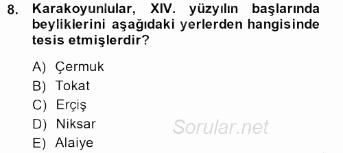 Orta Çağ ve Yeni Çağ Türk Devletleri Tarihi 2014 - 2015 Dönem Sonu Sınavı 8.Soru