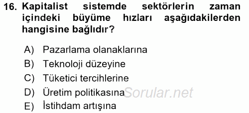 Tarım Ekonomisi ve Tarımsal Politikalar 2017 - 2018 3 Ders Sınavı 16.Soru