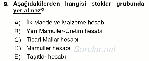 Genel Muhasebe 1 2016 - 2017 3 Ders Sınavı 9.Soru