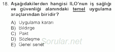 İş Sağlığı ve Güvenliği 2012 - 2013 Tek Ders Sınavı 18.Soru