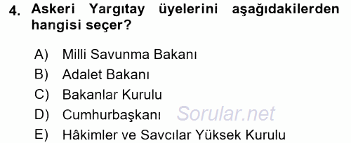 Yargı Örgütü Ve Tebligat Hukuku 2016 - 2017 Dönem Sonu Sınavı 4.Soru