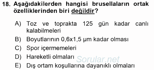 Veteriner Mikrobiyoloji ve Epidemiyoloji 2017 - 2018 Ara Sınavı 18.Soru