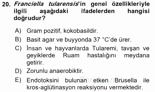 Veteriner Mikrobiyoloji ve Epidemiyoloji 2017 - 2018 Ara Sınavı 20.Soru