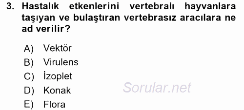 Veteriner Mikrobiyoloji ve Epidemiyoloji 2017 - 2018 Ara Sınavı 3.Soru