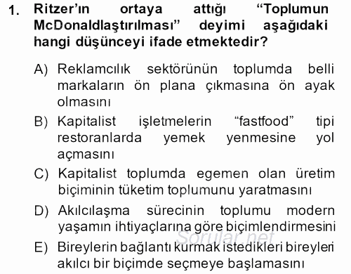 Yeni Toplumsal Hareketler 2013 - 2014 Ara Sınavı 1.Soru