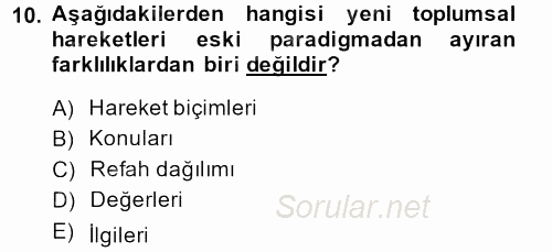 Yeni Toplumsal Hareketler 2013 - 2014 Ara Sınavı 10.Soru