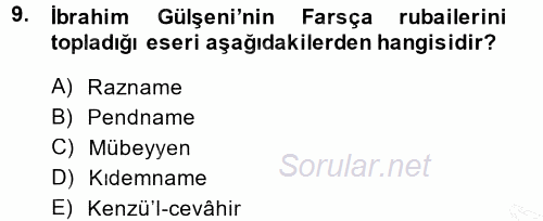 XVI. Yüzyıl Türk Edebiyatı 2014 - 2015 Ara Sınavı 9.Soru