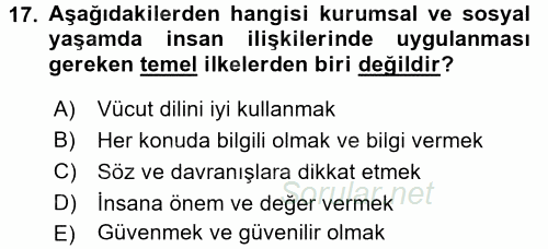 Sosyal Davranış ve Protokol 2017 - 2018 3 Ders Sınavı 17.Soru