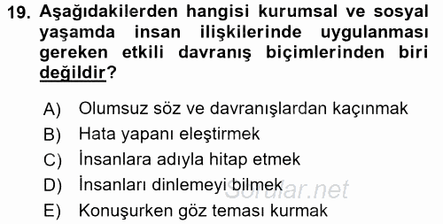 Sosyal Davranış ve Protokol 2017 - 2018 3 Ders Sınavı 19.Soru