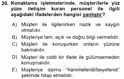 Sosyal Davranış ve Protokol 2017 - 2018 3 Ders Sınavı 20.Soru