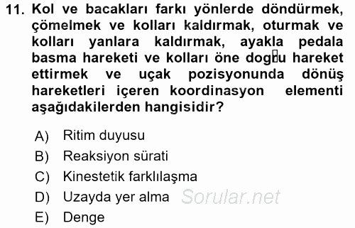 Spor Bilimlerine Giriş 2015 - 2016 Tek Ders Sınavı 11.Soru