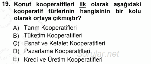 Kentleşme ve Konut Politikaları 2012 - 2013 Dönem Sonu Sınavı 19.Soru