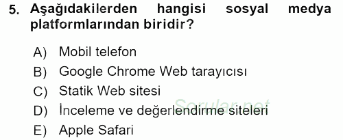 Sosyal Medya 2015 - 2016 Ara Sınavı 5.Soru