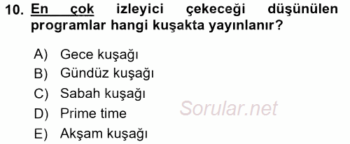 Radyo ve Televizyon İşletmeciliği 2015 - 2016 Tek Ders Sınavı 10.Soru