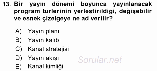 Radyo ve Televizyon İşletmeciliği 2015 - 2016 Tek Ders Sınavı 13.Soru