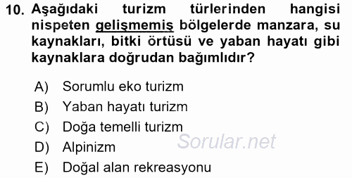 Turistik Alanlarda Mekan Tasarımı 2017 - 2018 3 Ders Sınavı 10.Soru