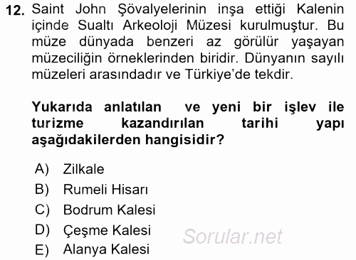 Turistik Alanlarda Mekan Tasarımı 2017 - 2018 3 Ders Sınavı 12.Soru