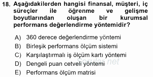 Sağlık Kurumları Yönetimi 2 2016 - 2017 Dönem Sonu Sınavı 18.Soru