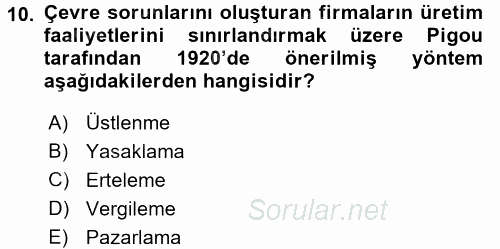 Maliye Politikası 2 2017 - 2018 3 Ders Sınavı 10.Soru