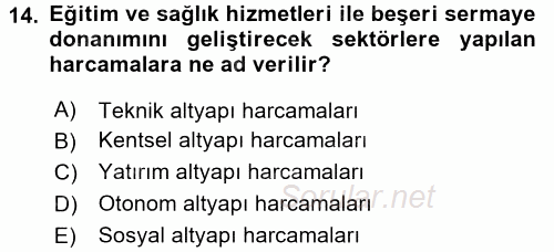 Maliye Politikası 2 2017 - 2018 3 Ders Sınavı 14.Soru