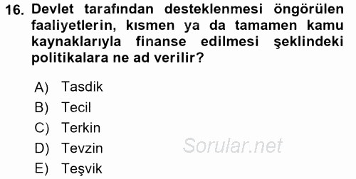 Maliye Politikası 2 2017 - 2018 3 Ders Sınavı 16.Soru