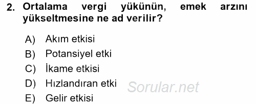 Maliye Politikası 2 2017 - 2018 3 Ders Sınavı 2.Soru