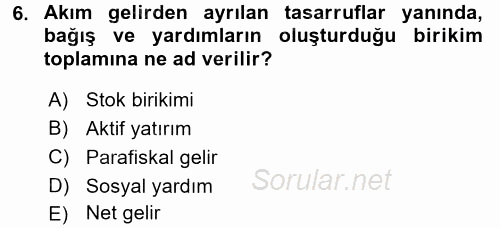Maliye Politikası 2 2017 - 2018 3 Ders Sınavı 6.Soru