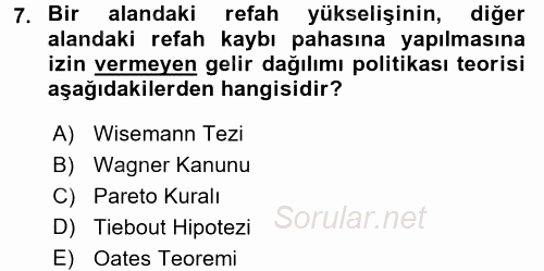 Maliye Politikası 2 2017 - 2018 3 Ders Sınavı 7.Soru