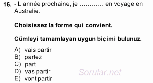 Fransızca 1 2014 - 2015 Ara Sınavı 16.Soru