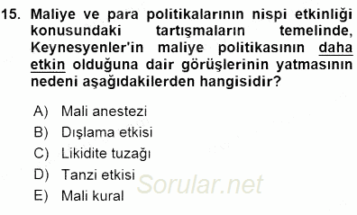 Maliye Politikası 1 2015 - 2016 Ara Sınavı 15.Soru