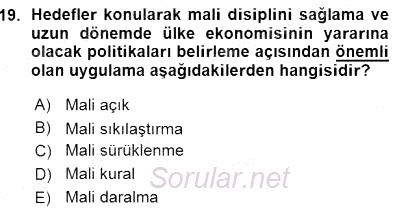 Maliye Politikası 1 2015 - 2016 Ara Sınavı 19.Soru