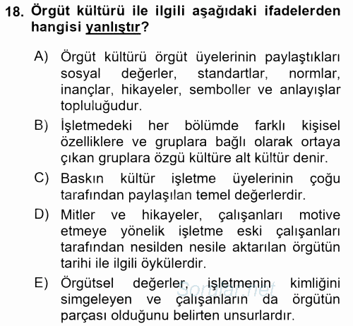 Yönetim Bilimi 1 2017 - 2018 Ara Sınavı 18.Soru