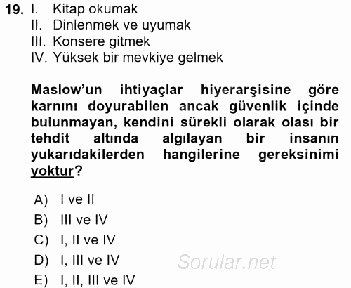 Yönetim Bilimi 1 2017 - 2018 Ara Sınavı 19.Soru