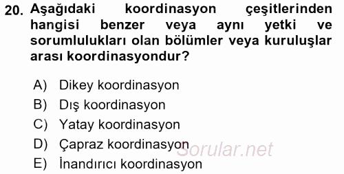 Yönetim Bilimi 1 2017 - 2018 Ara Sınavı 20.Soru