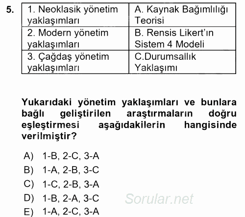 Yönetim Bilimi 1 2017 - 2018 Ara Sınavı 5.Soru