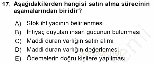 Muhasebede Bilgi Yönetimi 2016 - 2017 Ara Sınavı 17.Soru