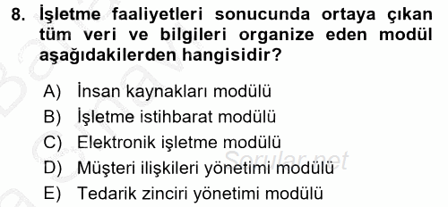 Muhasebede Bilgi Yönetimi 2016 - 2017 Ara Sınavı 8.Soru