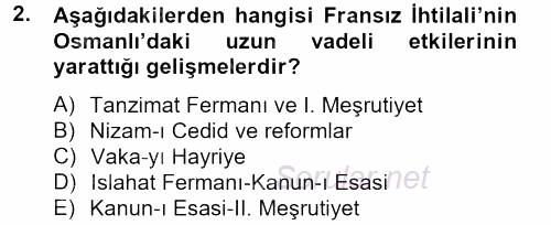 Osmanlı Tarihi (1789-1876) 2012 - 2013 Ara Sınavı 2.Soru