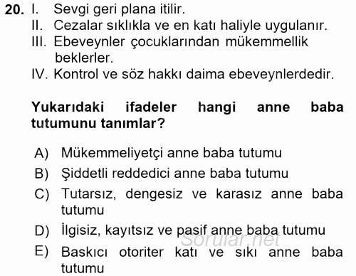 Aile İçi Uyumlu Etkileşim 2017 - 2018 Ara Sınavı 20.Soru