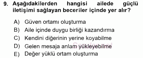 Aile İçi Uyumlu Etkileşim 2017 - 2018 Ara Sınavı 9.Soru